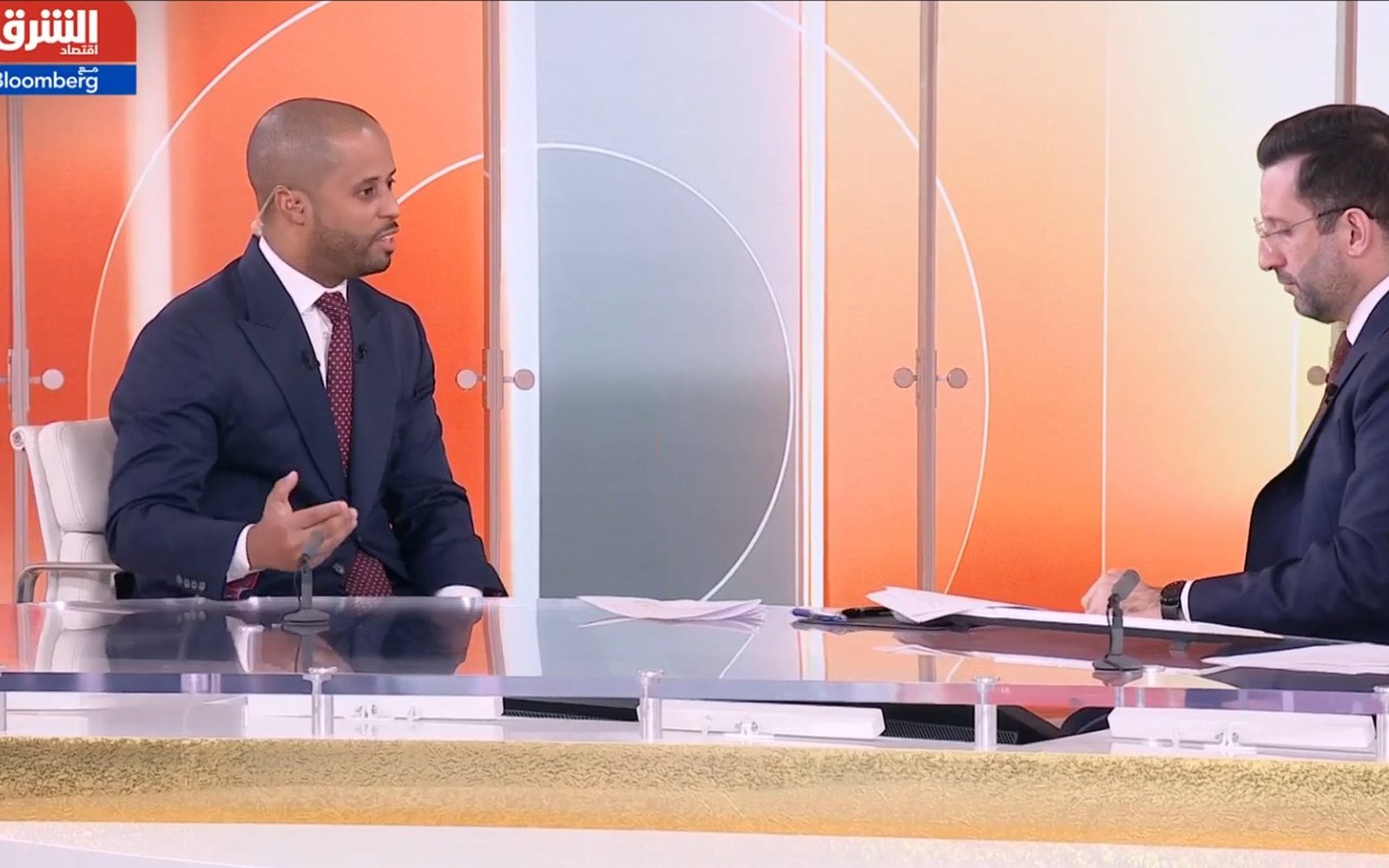 Mehdi providing live market commentary on the Bloomberg Asharq television set in Dubai